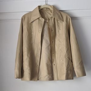 Vintage 90s Faux Leather Embroidered Floral Jacket